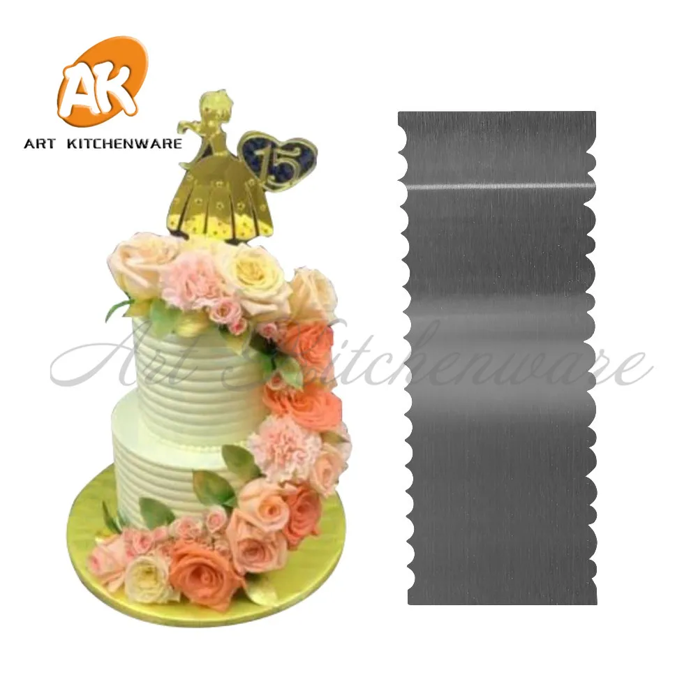 

Two Sides Wave Shape Cake Scraper Stainless Steel Cake Comb Butter Cream Smoother Baking Pastry Spatulas Cake Decorating Tool