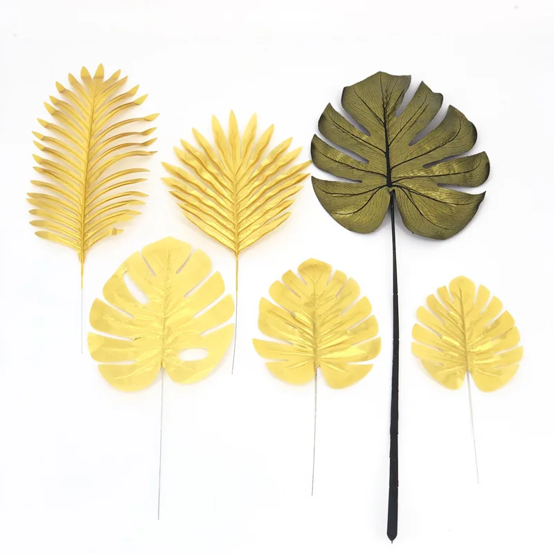 

Artificial Gold Monstera Palm Maple Tree Leaves Home Garden Party Decoration Photography Background Flower Arrangement