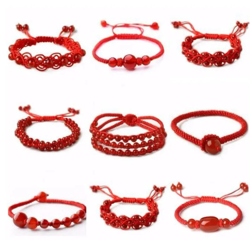 Natural Red Gems Charm Bracelets Ethnic Bracelet Temperament Red String Bracelet Handmade Braiding Adjustable Beaded bracelet jewelry