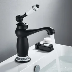 HOTBEST Black Basin Bath Faucet European Retro Single Handle Black Chrome for Cold and Hot Water Sink Mixer Tap Mixer