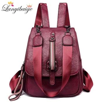 

New Vintage backpack women leather travel backpack multifunction ladies shoulder bag high capacity school bag for teenage girls