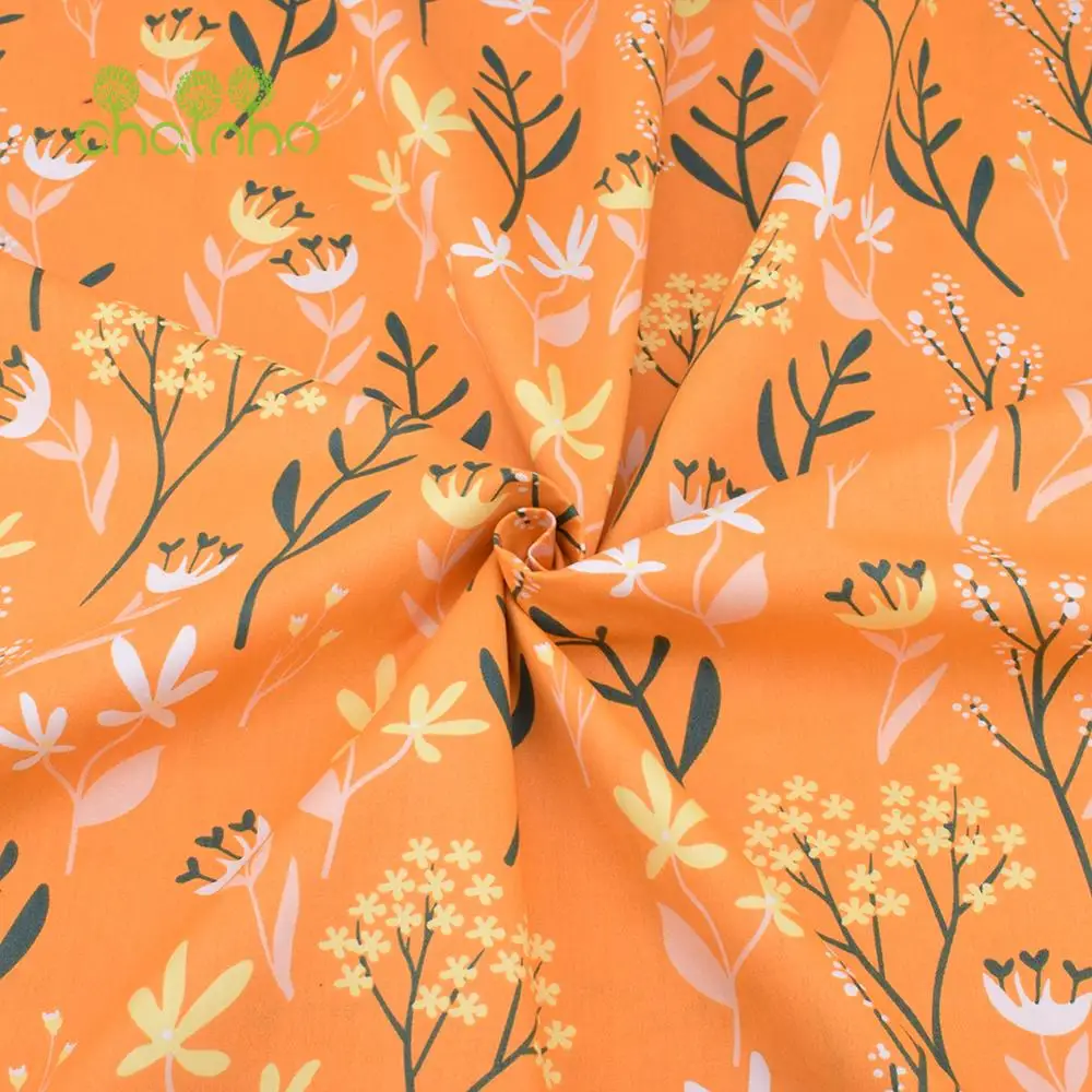 Printed Twill Cotton Fabric,Orange Floral Series,Patchwork Cloth For DIY Sewing Quilting Baby&Child's Bedclothes Material