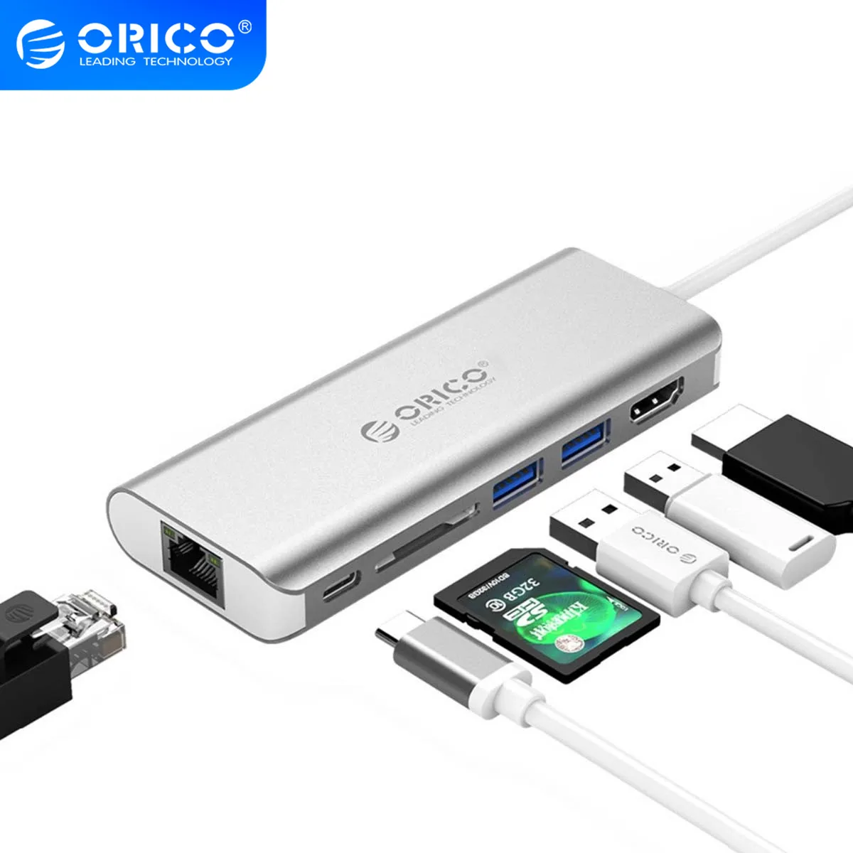 Концентратор ORICO USB C Type к HDMI RJ45 VGA для MacBook Samsung HUAWEI 3 0 концентратор 15 см кабель