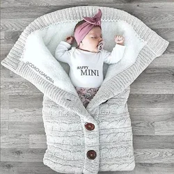 Baby Winter Warm Sleeping Bags Infant Button Knit Swaddle Wrap Swaddling Stroller Wrap Toddler Blanket Sleeping Bags