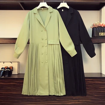 

autumn winter fashion v neck loose long dress vestidos casual solid long sleeve pleated dress plus size women's clothing