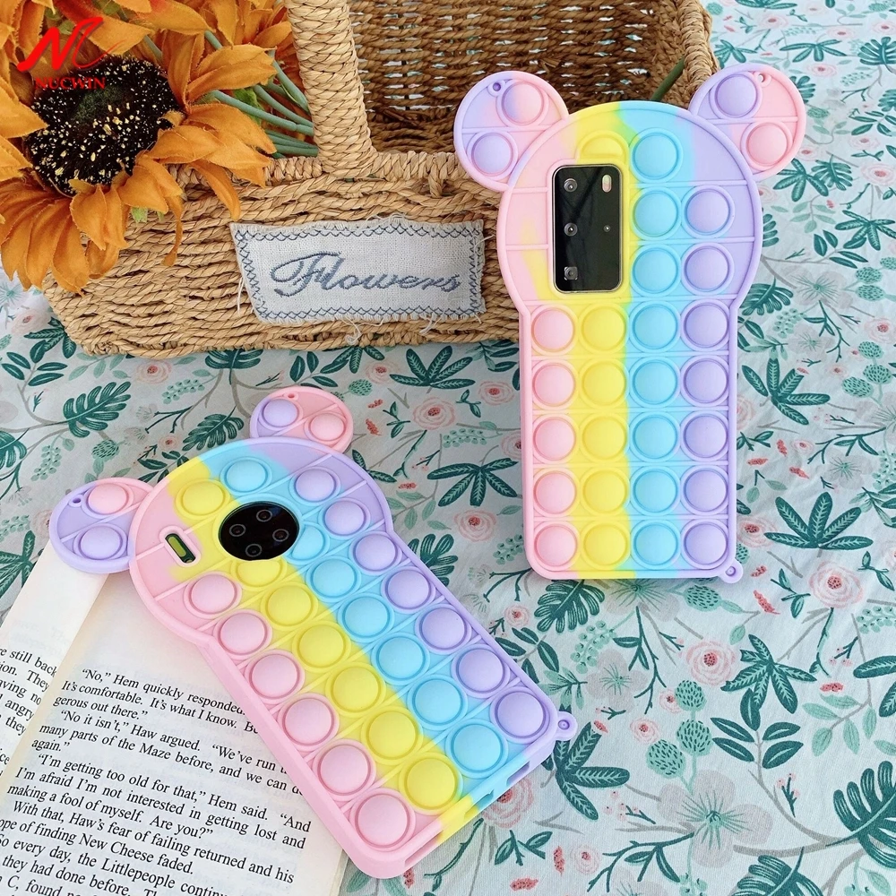 Забавный медведь антистрессовая игрушка пузырьковый чехол для Huawei P30 P40 Mate 30 40 Pro