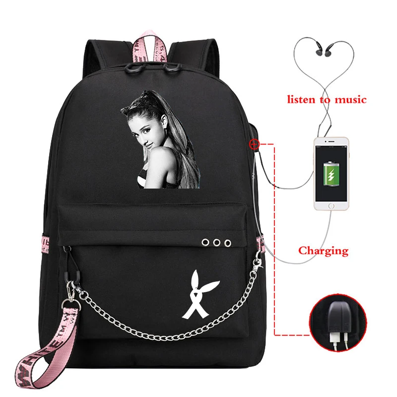 Mochila Ariana Grande, маленький рюкзак для женщин, Usb зарядка, рюкзак для ноутбука, корейский рюкзак для путешествий, школьные рюкзаки для девочек-подростков - Цвет: 11