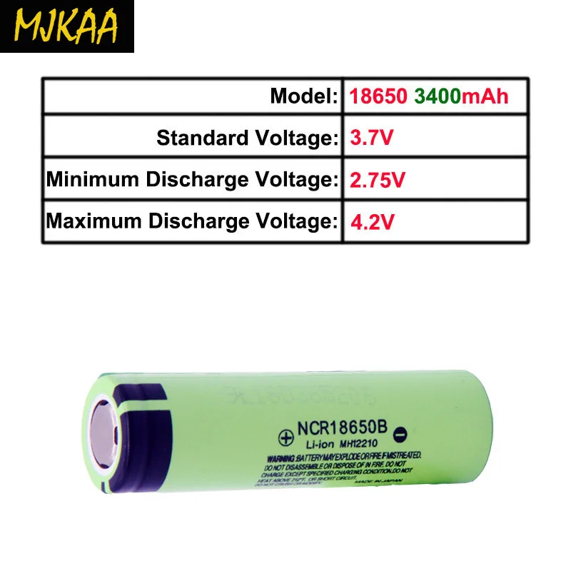 MJKAA NCR18650 литиевая батарея 3400mAH 3,7 V перезаряжаемая ионная батарея для фонарика