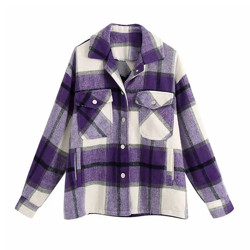 

Ladies Plaid Woolen Oversize Jacket Women Fashion Autumn Winter Soft Thick Single Breasted Tops Loose Vintage Chic Coat