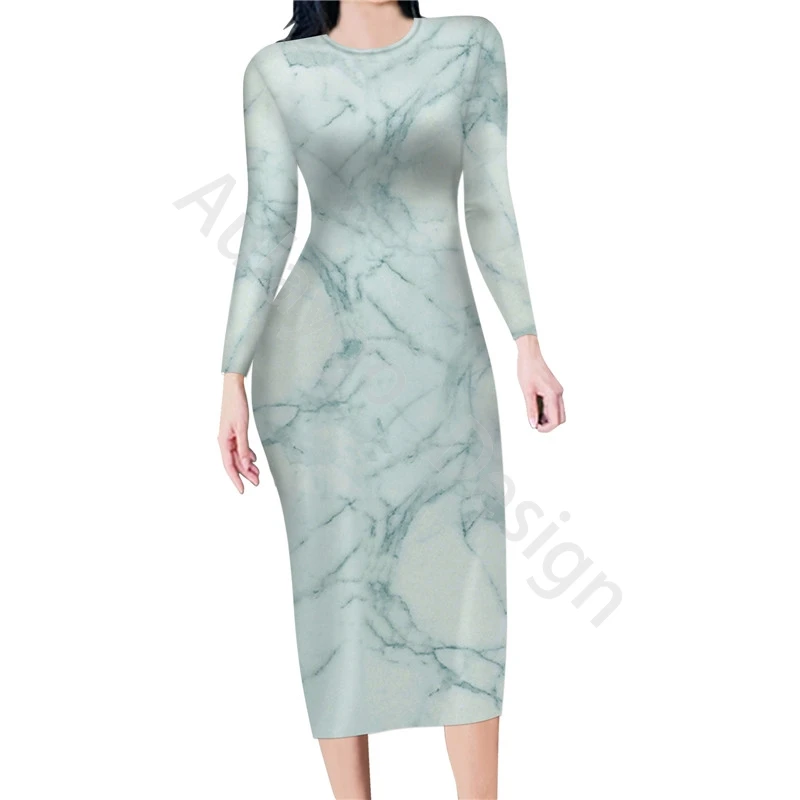 

Marbling Print Long Sleeve Dress Women Fashion Long Sleeve Elastic Plus Size Spring Clothing Custom Ladies Patry Dresses Vestido