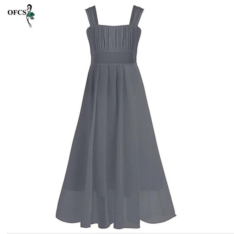 Плиссированное Платье принцессы в европейском стиле для девочек; детское шифоновое длинное платье на бретелях; детская одежда; свадебное платье подружки невесты для девочек