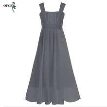 Плиссированное Платье принцессы в европейском стиле для девочек; детское шифоновое длинное платье на бретелях; детская одежда; свадебное платье подружки невесты для девочек