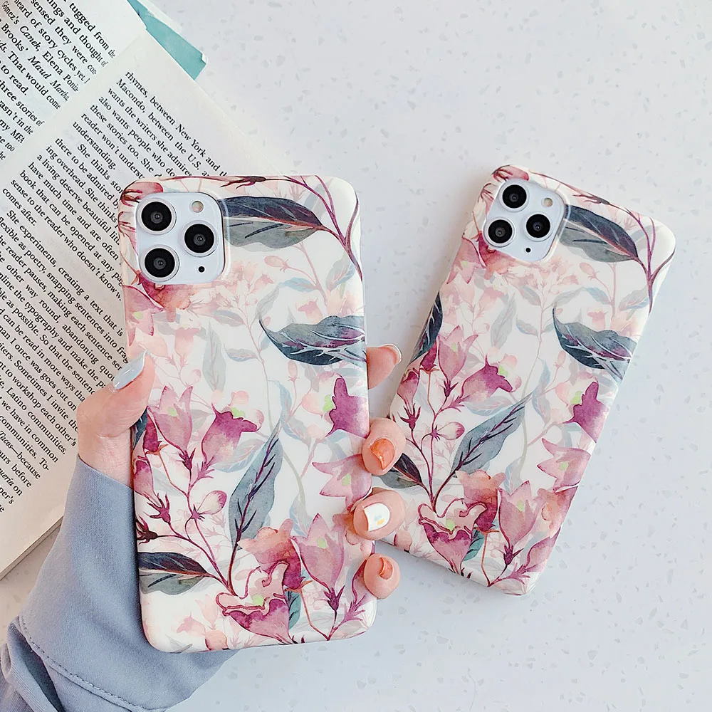 Retro Flowers Phone Case For iPhone 12 11 Pro Max XR XS MAX for iPhone 7 8 Plus X Case Soft TPU Matte Floral Shell Back Cover