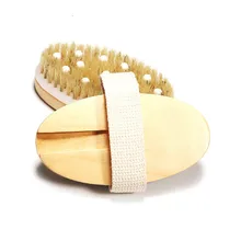 2in1 Body Bath Massage Brush Soft Bristle Oval Wooden Shower Brush with Grip Strap Dropshipping SMJ