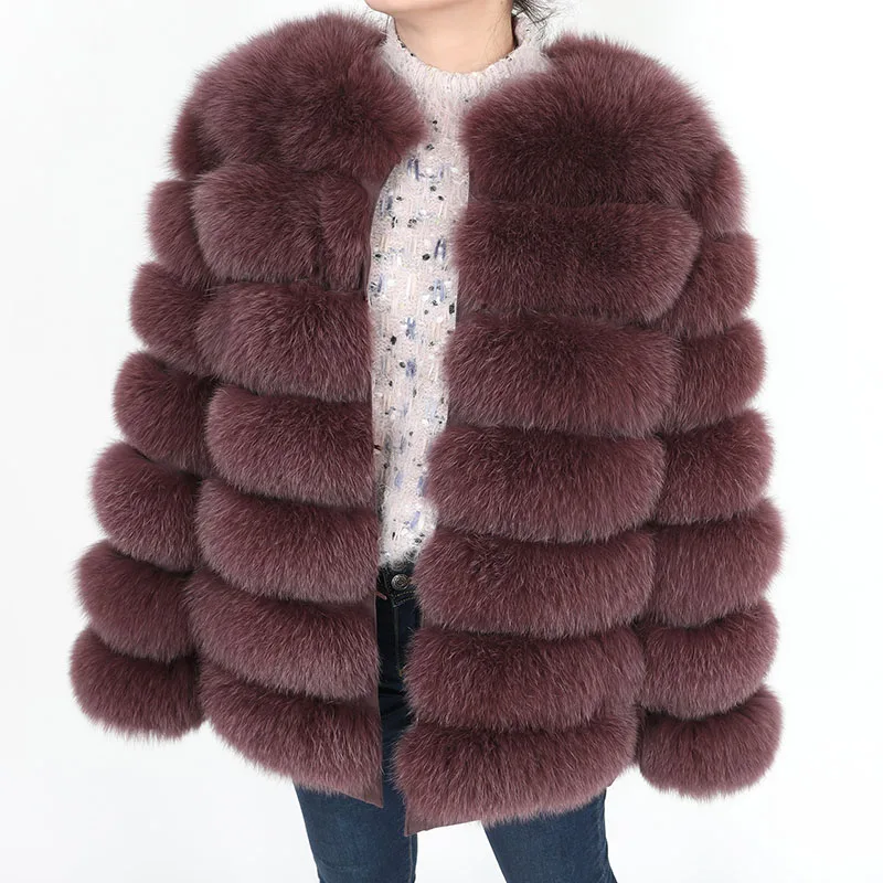 MMK2019 модная новая стильная куртка с натуральным лисьим мехом, Тонкая зимняя женская куртка с круглым вырезом и натуральным мехом, кожаная жилетка для девочек - Цвет: 2