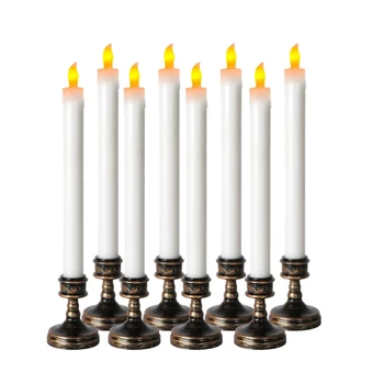 

8Pcs Set Long Pole Electronic Emulation Candles LED Flameless Candles with Candle Holder Christmas Festival Wedding Decoration