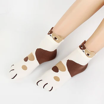 

1pair Cotton Blend Fashion Daily 3D Cute Soft Elastic Autumn Winter In Tube Adults Cartoon Cat Casual Women Socks