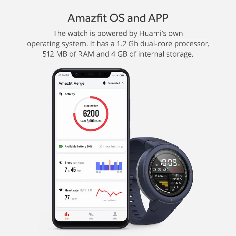 Huami Amazfit Verge спортивные Смарт-часы 3 gps водонепроницаемый Bluetooth воспроизведение музыки вызов ответ сообщение Push пульсометр