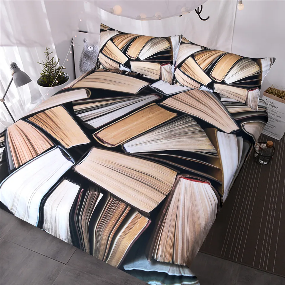 

HM Life Books Pile Bedding Set 3D Printed Duvet Cover Set Queen King Size Comfortable Bedclothes for Adults & Kids Home Textiles