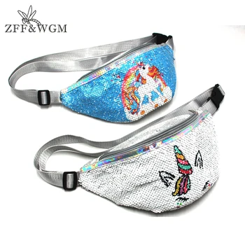 

Waterproof PVC Unicorn Sequins Girls Belt Waist Packs Fanny Girls Belt Mermaid Sport Bag Cartoon For Women Chest Waist Bag Pack