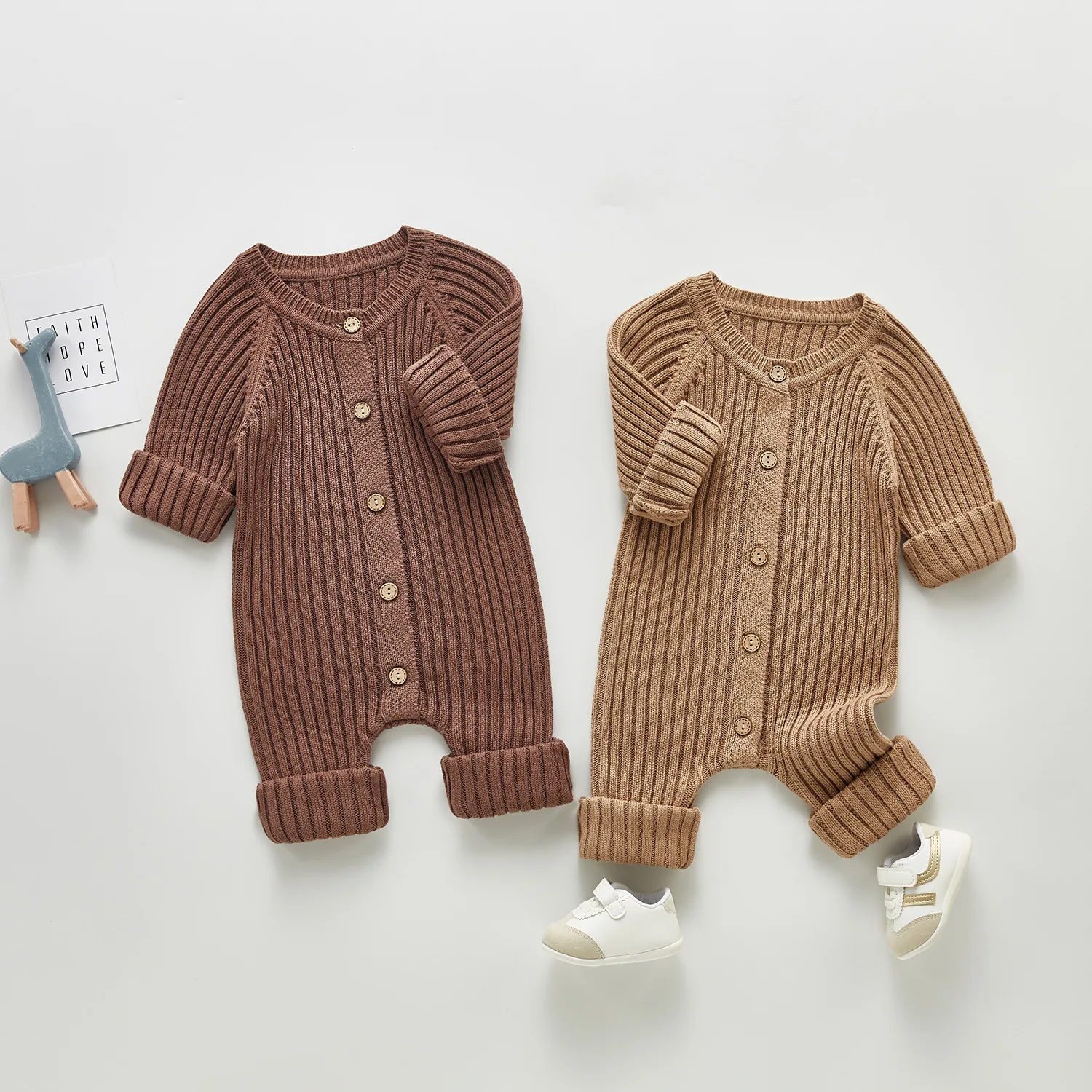 

2021 New Baby Clothing Brief Style Toddler Boys Jumpsuits Infant Girls Knitwear Single Breast Baby Outerwear