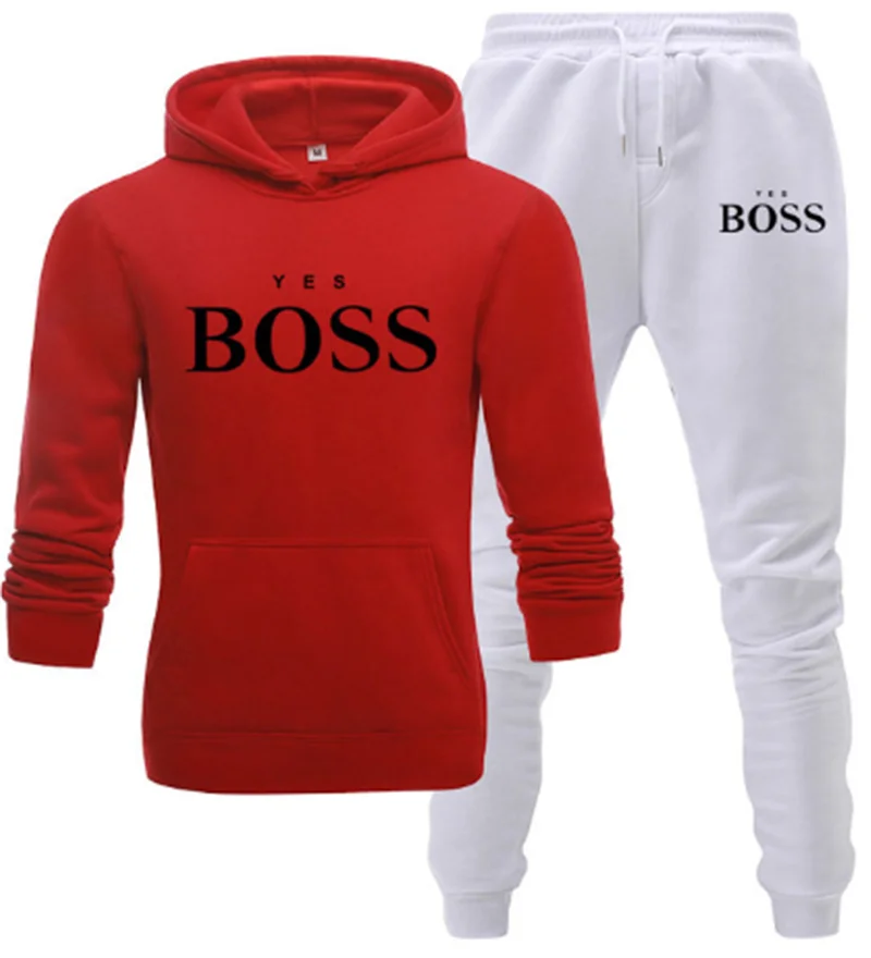 

Tracksuit Men Fashion Hoodies Men Suits Brand Yes Boss Sets Men Sweatshirts+Sweatpants Autumn Winter Fleece Hooded Pullover