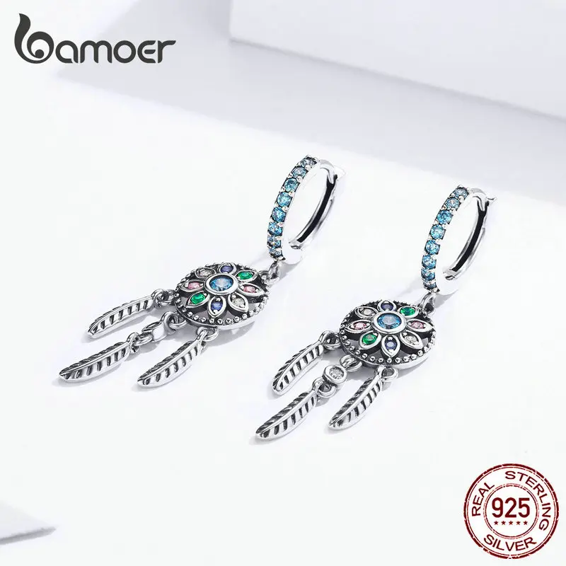 BAMOER 보헤미아 드림캐처 여성용 드롭 귀걸이, 보호 스타일 귀걸이, 패션 쥬얼리, 2 가지 색상