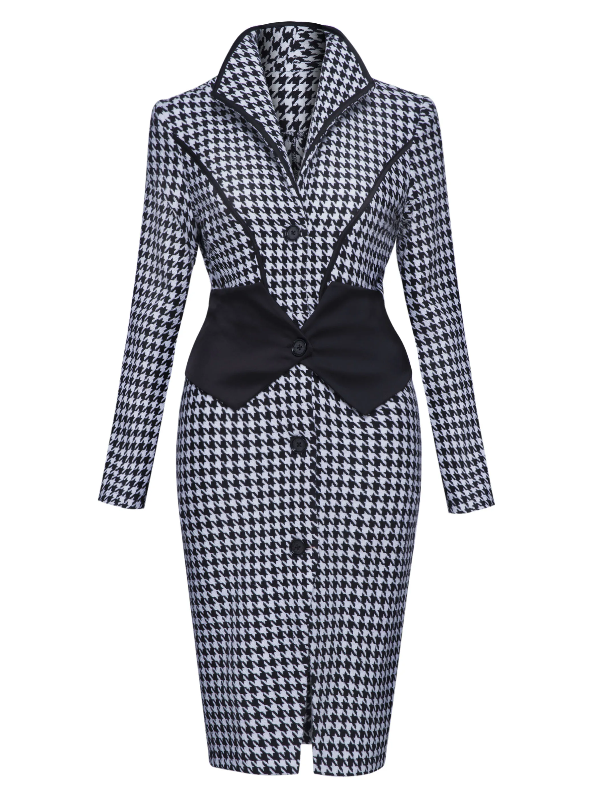 

Fashion Sexy Houndstooth Coat Women Autumn Winter Plus Size Outwear Elegant Vintage Plaid Black Office Coats Ladies Retro Female