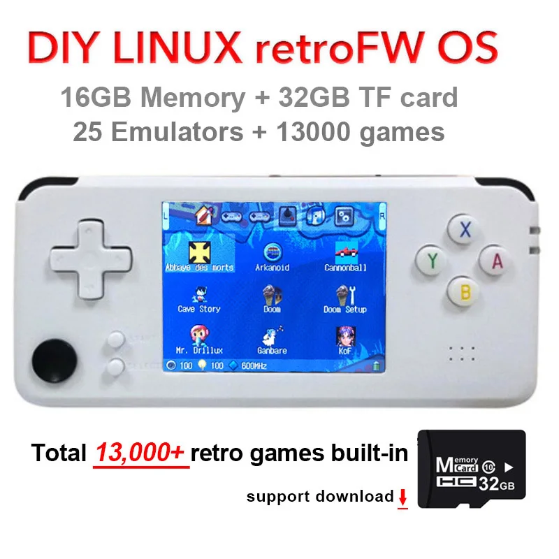 Обновленная RS97 Plus 60 Гц 3,0 дюймов Двойная система Ретро игровая консоль RetroFW OS портативный игровой плеер игры эмуляторы внутри - Color: White retroFW OS 48G