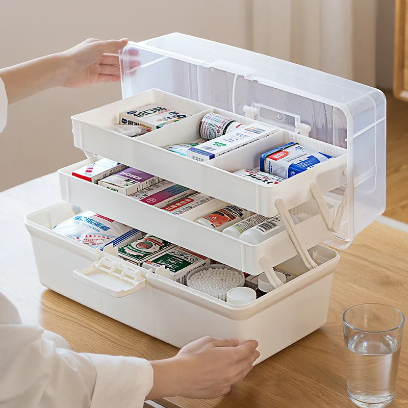 Caja de medicamentos con cerradura de plástico, caja de primeros auxilios  familiar, organizador de bloqueo de medicamentos, transparente
