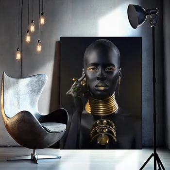 

Black Hand and Gold Lip Nude African Woman Oil Painting on Canvas Cuadros Posters and Prints Wall Art Picture for Living Room