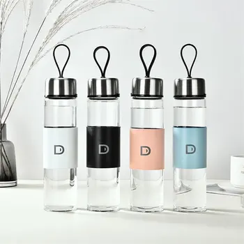 

450mL Glass Business Men Water Bottle with Rope Leak Proof Drinking Kettle Portable Sport Travel Tour Protein Shaker Drinkware