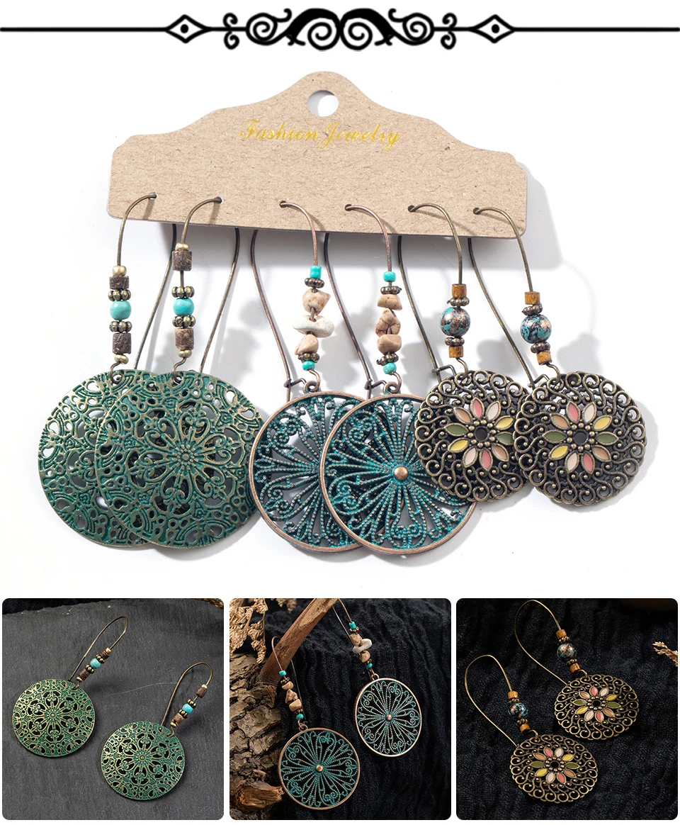 Bohemian Earrings Set Vintage Shell Tassel Oversize Round Hoop Dangle Drop Earrings For Women Indian Jewelry Party Gift
