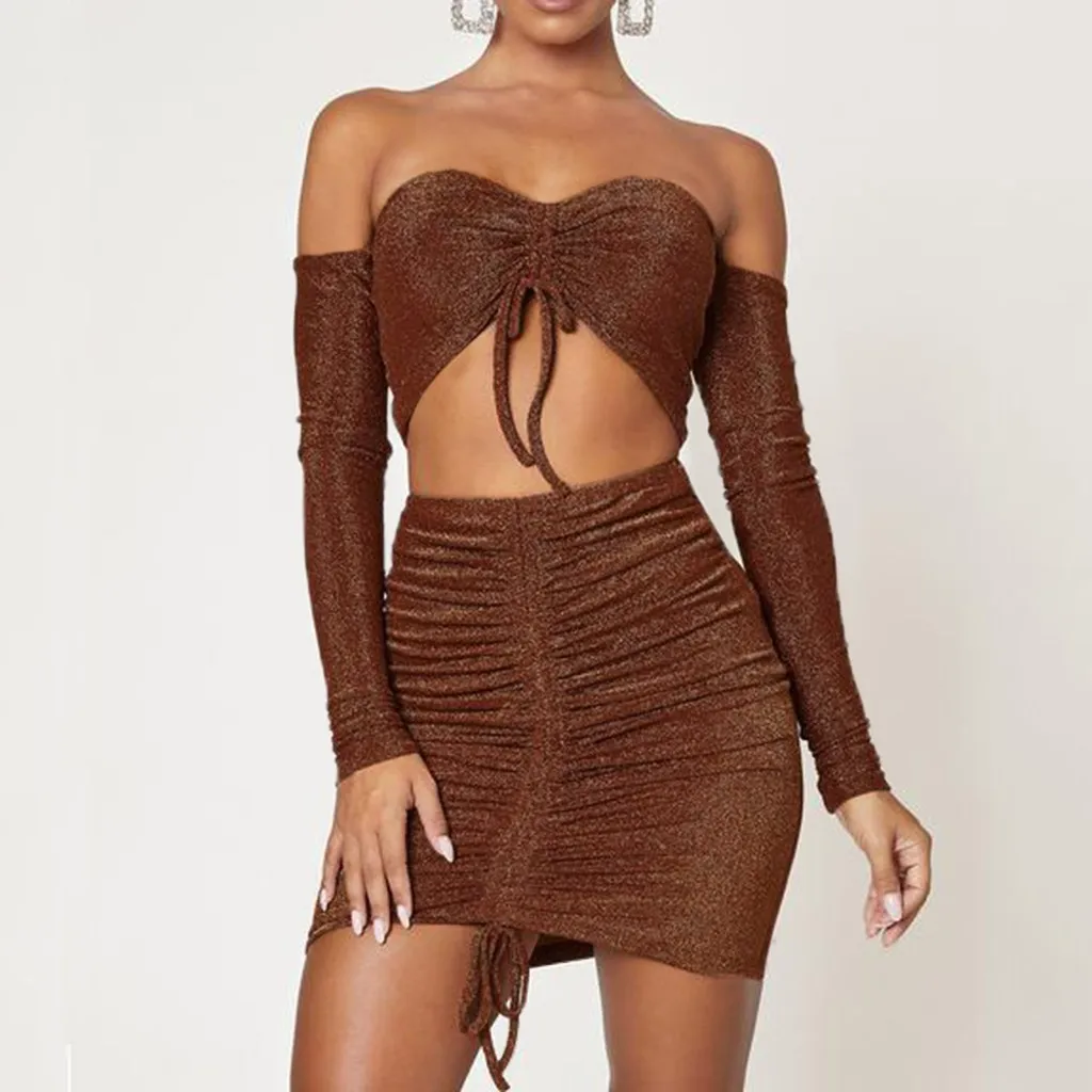 Vestidos укороченный топ комплект: и юбка летний Повседневное Для женщин Верхняя