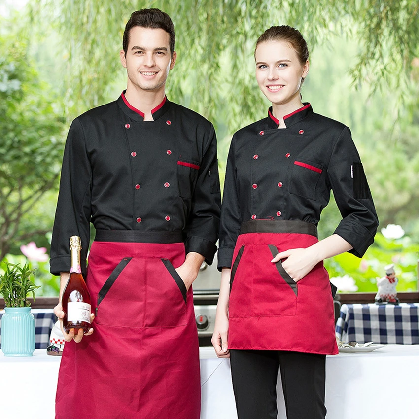 Men Women Long Sleeve Chef Coat BBQ Restaurant Cooking Uniform Tops Bakery Dress 