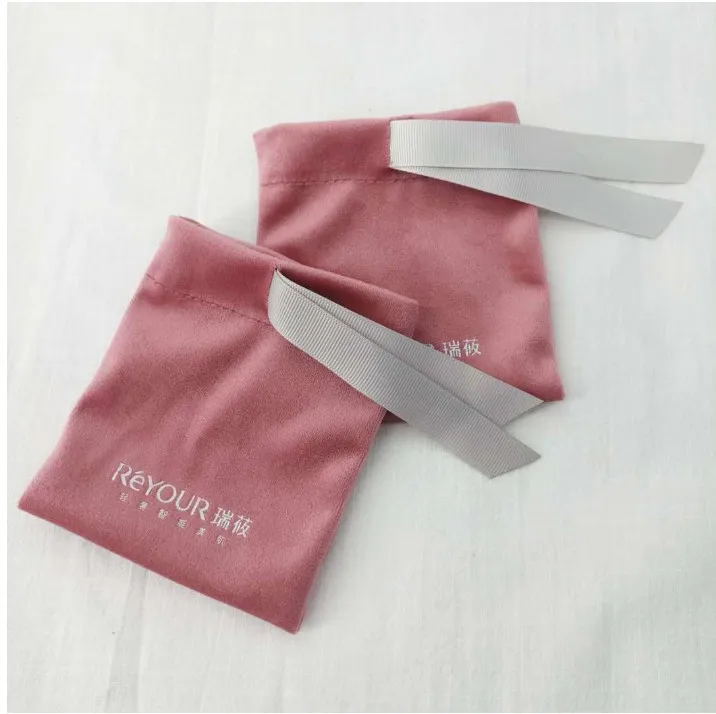 Rosa Samt-Geschenkbeutel, 8 x 10 cm (3 x 4 Zoll), 10 x 12 cm, 50 Stück/Lot, Wimpern-Make-up-Schmuck-Logo-Beutel mit Kordelzug – Detail 1