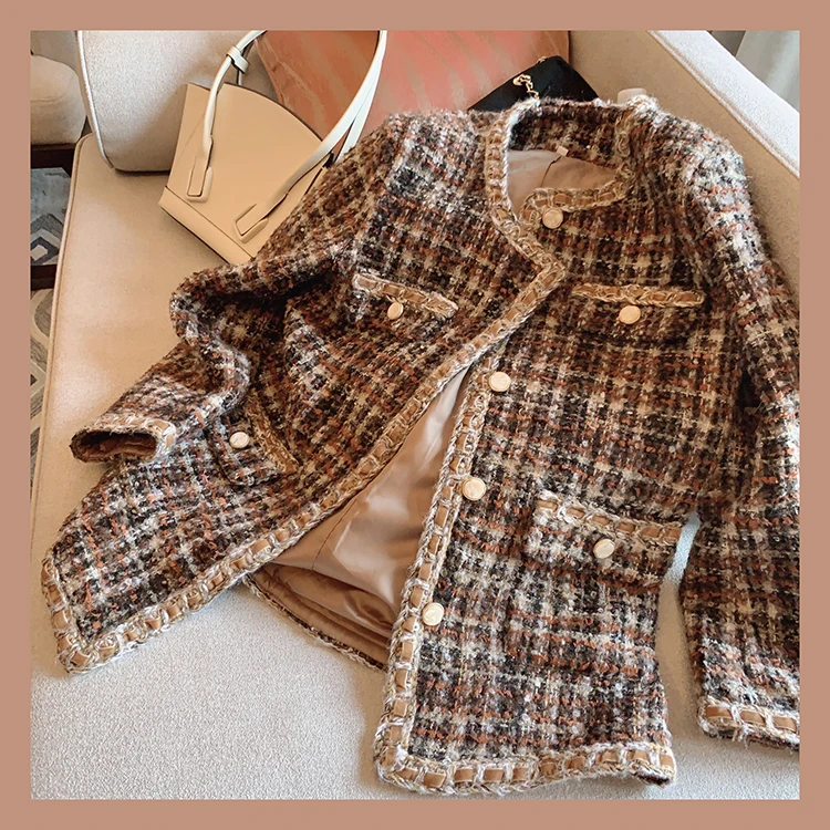 Mishow зимняя винтажная клетчатая Женская куртка женская модная однобортная с длинным рукавом Свободное пальто цвета кофе MX19D9554