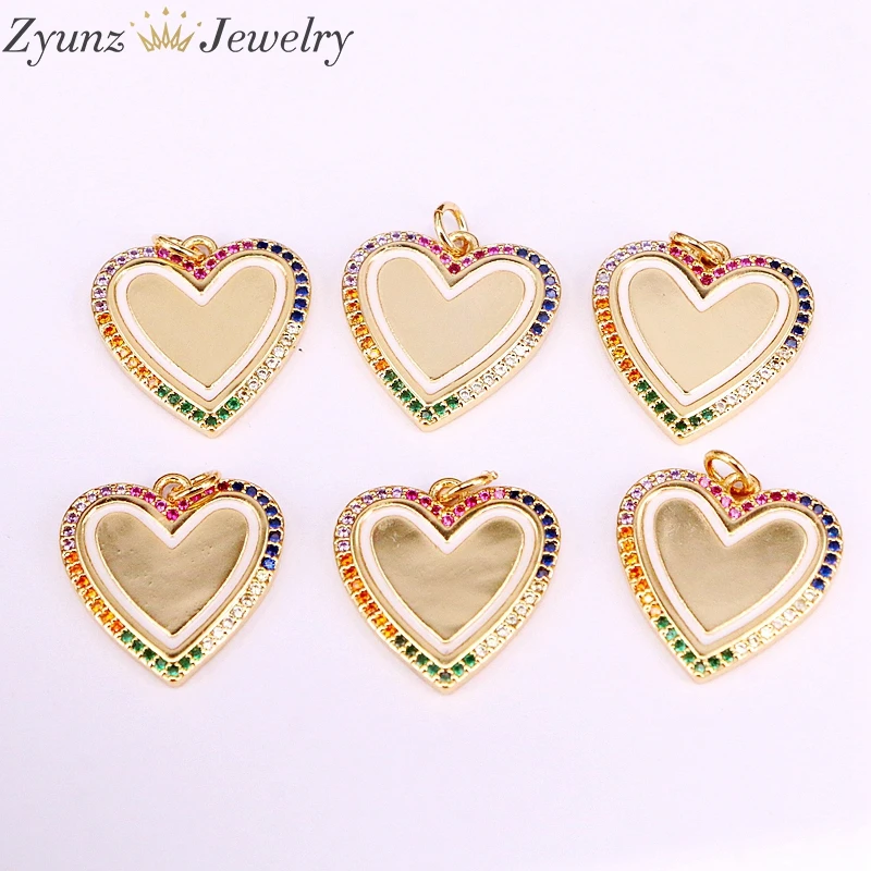 

10PCS, High Quality Micro Pave Setting Heart Shaped Pendant, Rainbow CZ Jewelry Charm Pendant