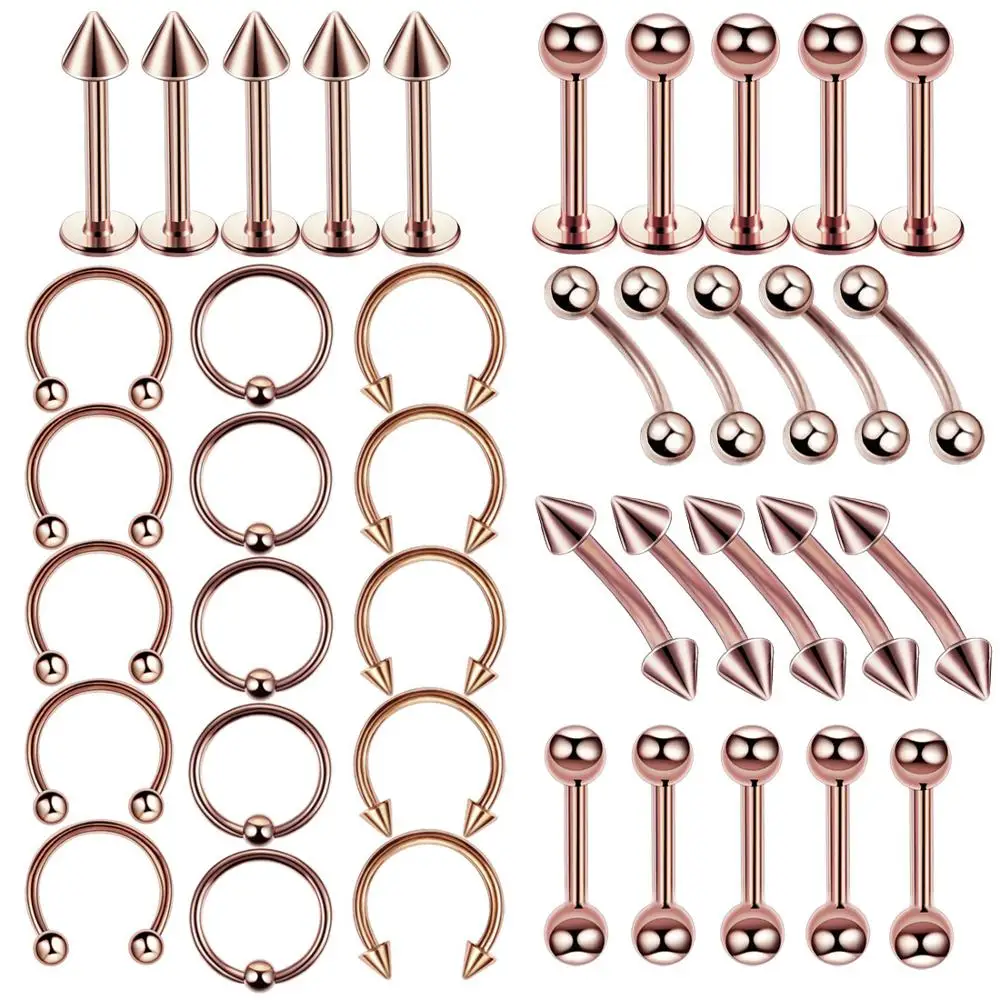 Surgical Steel Body Piercing Jewelry 40PCS Lot Bulk Nose Ring Tongue Bar Lot Eyebrow Labret Piercing Set Horseshoe Ring Pack piercing jewelry body piercing jewelry body jewelry