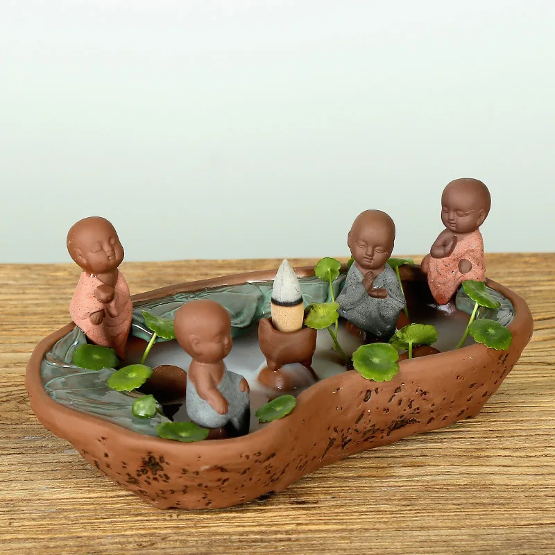 

2019 Incenso Queimador Humidifier Sand Recirculation Incense Burner Household Zen Four Small Monks Sandalwood Tower Furnishings