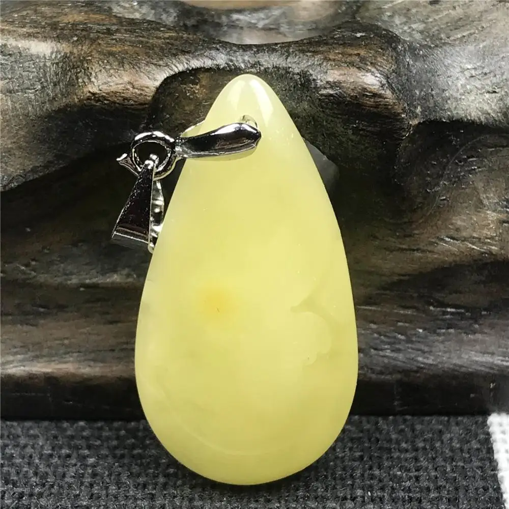 

100% Natural Yellow Amber Pendant For Woman Man Crystal 26x14x5mm Beads Water Drop Stone Silver Fashion Pendant Jewelry AAAAA