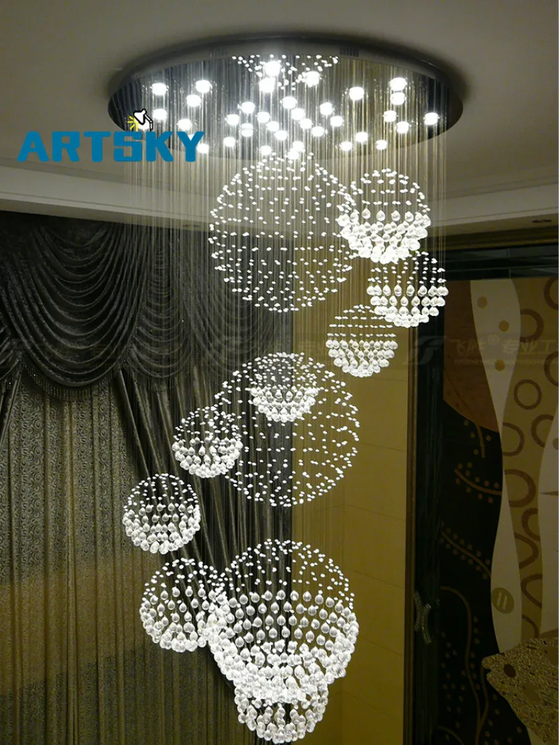Традиционная подвесная проволока сферическая хрустальная люстра для лестницы в особняке бар освещение