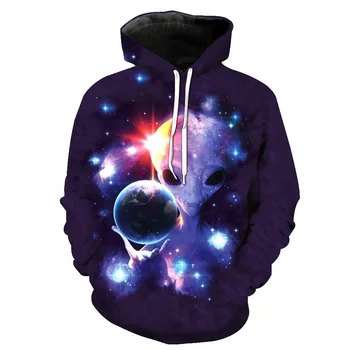 

Foreign Trade Space Printed Hat Pocket Cover Men's Tide Hat Men's Guard Men's Sweatshirts Printing Blouse hoodies