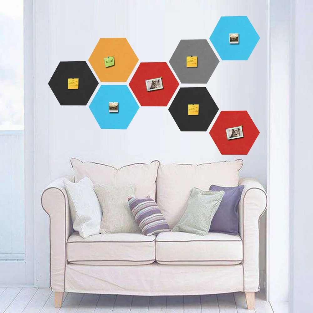 

6PCS Assorted Colors Self-adhesive Hexagonal Felt Wall Bulletin Memo Photos Letter Message Display Board for Home Office Decor