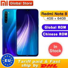 Смартфон Xiaomi Redmi Note 8 с глобальной ПЗУ, 4 ГБ, 64 ГБ, Восьмиядерный процессор Snapdragon 665, 6,3 дюйма, 48мп, четырехъярусная камера, 4000 мАч, мобильный телефон