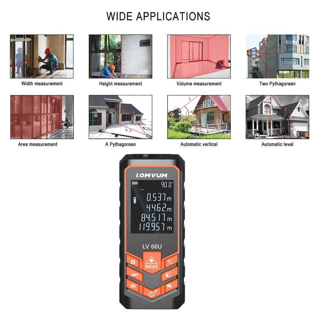 LOMVUM лазерный дальномер автоматический измеритель расстояния измерительный инструмент дальномер 40 м 50 м 60 м 80 м 100 м 120 м IP65 водонепроницаемый