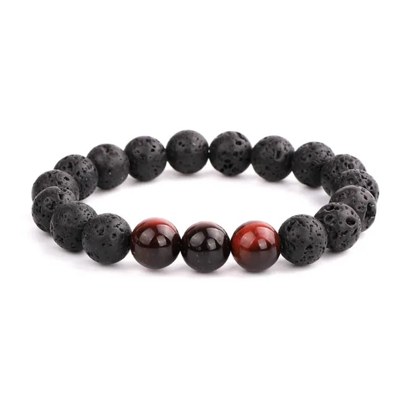 Simple Design 10mm Lava Rock Beads A Grade Natural Tiger Eye Stone Beaded Stretch Bracelet Bangle For Men - Image 3