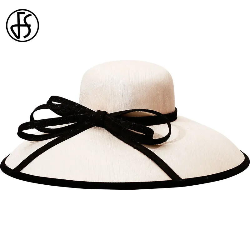 Женская шляпка с большим бантом FS цвета хаки широкими полями для церкви и