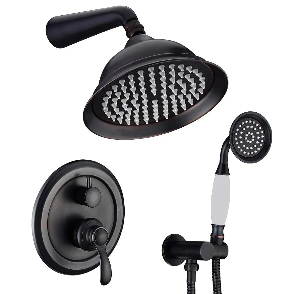 

Oil Rubbed Bronze Shower System with Solid Brass Rain Shower Head and Handheld ORB Shower Faucet Set with Pressure balance Mixer