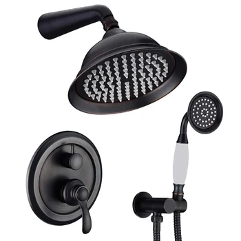 

Oil Rubbed Bronze Shower System with Solid Brass Rain Shower Head and Handheld ORB Shower Faucet Set with Pressure balance Mixer